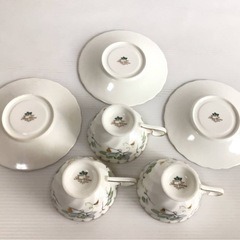 Y956 HOYA/ホヤ GREEN LEAF/グリーンリーフ カップ＆ソーサー 3客 金彩 コーヒー/ティーカップ 現状品の画像