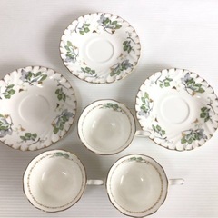 Y956 HOYA/ホヤ GREEN LEAF/グリーンリーフ カップ＆ソーサー 3客 金彩 コーヒー/ティーカップ 現状品の画像