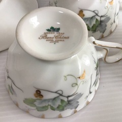 Y956 HOYA/ホヤ GREEN LEAF/グリーンリーフ カップ＆ソーサー 3客 金彩 コーヒー/ティーカップ 現状品の画像