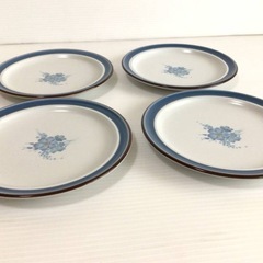 X109 Noritake/ノリタケ STONEWARE/ストーンウェア プレート 4枚 刻印反転あり(鏡文字バックスタンプ) ブルー 現状品の画像