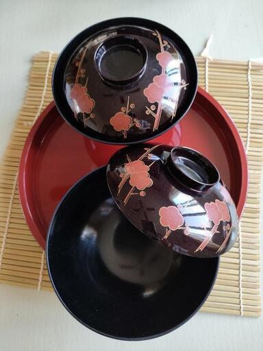 漆器 椀 5個セット 花柄 黒 (ヤキトリ) 新南陽の食器《汁椀》の
