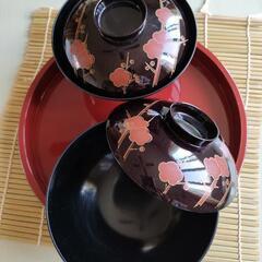 漆器 椀 5個セット 花柄 黒の画像