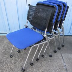 会議用チェア４台セット　ブルー　オカムラ製プロスタック　8140ZZ