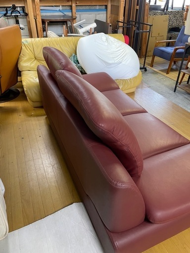 2人掛けレザー調ソファー