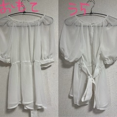 シフォンホワイト　バックリボン　ウエストシェイプチュニック 半袖
