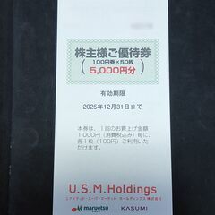 USMH マルエツ カスミ マックスバリュ株主優待券5,000円分
