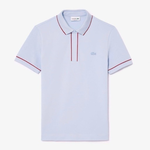 【新品】ラコステ 配色パイピング比翼ポロシャツ ライトブルー Lサイズ