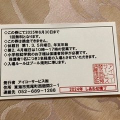 愛知県　東海市　しあわせ村　プール無料券1枚の画像