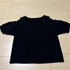 黒のレース装飾半袖Tシャツ M