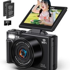 デジタルカメラ 5K録画 デジカメ 7500万画素 Wi-Fi機...
