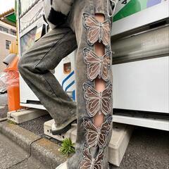 バタフライダメージデニムパンツ