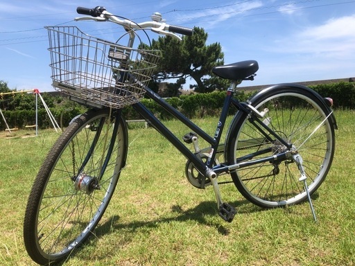 整備済◆２７インチ　シティサイクル　ブリヂストン　自転車　6段変速　6段ギア　紺メタリック　タイヤ溝良好