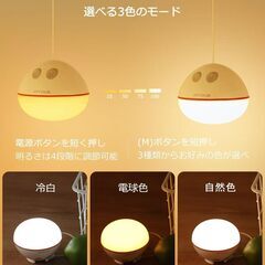 LED ランタン キャンプランタン Type-C充電式 キャンプ ライト 吊り下げ可能 小型 暖色 IPX5防水 4段階調光 3色切替 電球色・雰囲気照明 アウトドア/キャンプ/防災/停電時 非常用ランタン【実用点灯時間6-40時間】 2個入りの画像