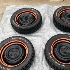 オリジナル塗装　鉄ちんホイール　155/65R14 WANPAKU M/T MUDSTARの画像
