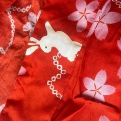 赤地に桜の花びらとウサギの柄帯　浴衣　花火大会の画像