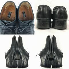試着交換OK！a.testoni/ア・テストーニ　イタリア製　ウイングチップ/ビジネスシューズ〈黒/BLACK/ブラック〉size7G/25.5程度　ヒール高め/メンズ//men's 菅NO.WZE-190の画像