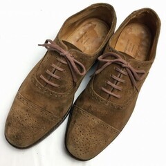 試着交換OK！Alfred Sargent　アルフレッドサージェント　イングランド製　スウェード セミブローグ　シューズ〈ブラウン/茶/BROWN〉size8/メンズ//men's 菅NO.WZD-137の画像