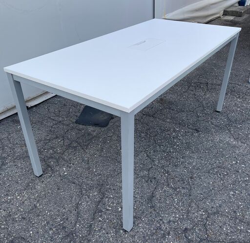 テーブル、ミーティングテーブル、作業台、ホワイト、ケーブルトレイ付