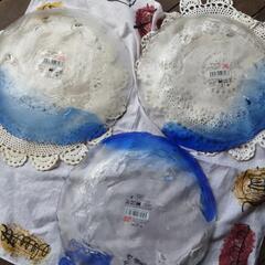 未使用ダイソー夏向きガラス皿、３枚まとめて。の画像