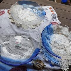 未使用ダイソー夏向きガラス皿、３枚まとめて。の画像