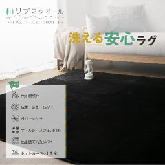 カーペット ラグ 絨毯 ラグマット 135×185cm(約1.5畳) 洗える 滑り止め 抗菌 防臭 防ダニ オールシーズン ホットカーペット対応 簡単に掃除 フランネル ブラック リプラクオールの画像