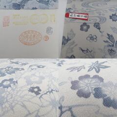 反物 小紋着尺 京友禅 丹後縮緬 わけあり品 流水と扇子に花々 型染め 灰色ｘ青色ｘ薄紫色 正絹 着物生地 和裁 未仕立て 長さ1373cm 【キモノオフ野々市若松店】の画像