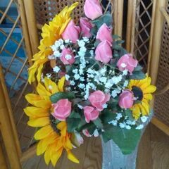 ◆【造花・２種盛り】　《ひまわり　&　薔薇(２種入り)》　※ひまわりと、薔薇を分けて飾ってもスッキリ綺麗です。の画像