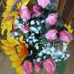 ◆【造花・２種盛り】　《ひまわり　&　薔薇(２種入り)》　※ひまわりと、薔薇を分けて飾ってもスッキリ綺麗です。の画像