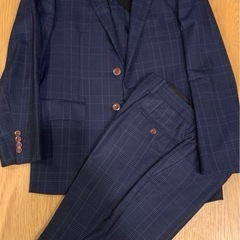 【受け取り予定者決定】ネイビー チェック柄 スーツ 5枚シャツ 9本ネクタイの画像