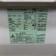 安心の6ヶ月保証付。【AQUA 2ドア冷蔵庫　AQR-J13K 2020年製　126L】取りに来れる方限定の画像
