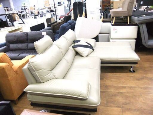 L字ソファ 3人掛け カウチソファ コーナーソファ ソファー レザー イス 長椅子 ベージュ 札幌市厚別区 厚別店