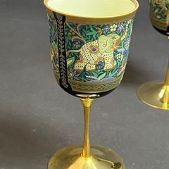 Eclectique kaikai 象更紗ワイングラス　2個ペア　 酒器 金彩の画像
