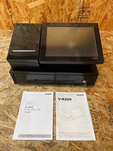C(7332）カシオ タッチスクリーンターミナル V-R200-BD-J レジ タッチパネル 動作品 CASIO 説明書あり 鍵２個 業務用 店舗用 飲食店
