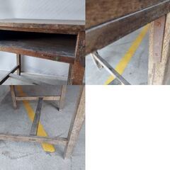 ※ぐらつきあり 古い学校の机 木製テーブル 飾り台 ヴィンテージ レトロ 古道具　/TJ-2459 1Fの画像