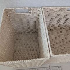 手編み風ペーパーバスケット 2点セット  クラフトバスケット　縦ハーフ　アイボリーの画像