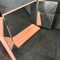 三面鏡　卓上ミラー　ピンク　