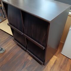 フラップ式キャビネット　マルチシェルフ　収納　ブラウン　木目調　...