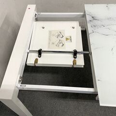 ニトリ エクステンション ダイニングテーブル エスペルト 幅160～200 チェア2脚セット 強化ガラス ストーン調 中古家具 店頭引取歓迎 R9673の画像