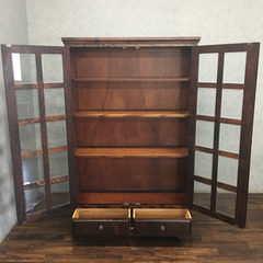 🔷🔶🔷ww1/91 北海道民芸家具 樺無垢材 本棚 書棚 書庫 ブックシェルフ 引き出し付き キャビネット 和モダン 和室 古民家 ★直接引取歓迎🔷🔶🔷の画像