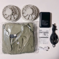 空調服★XL 2枚セット　バッテリー付き 半袖 グリーン レジャー 熱中症対策 作業服 PSE認証 大容量バッテリー 3段階風量調節 丸洗い可の画像