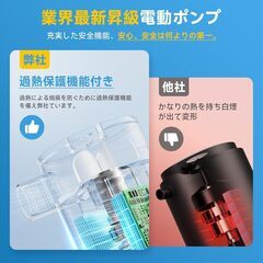 電動ポンプ 電動エアーポンプ 【過熱保護&増圧機能&ライト付き】電動空気入れ 空気抜き 両対応 高速充填 超軽量 USB充電式 携帯式エアーポンプ 小型 バッテリー大容量 連続使用可能1時間 インフレーターマット 浮き輪 プール ゴムボート エの画像