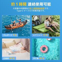 電動ポンプ 電動エアーポンプ 【過熱保護&増圧機能&ライト付き】電動空気入れ 空気抜き 両対応 高速充填 超軽量 USB充電式 携帯式エアーポンプ 小型 バッテリー大容量 連続使用可能1時間 インフレーターマット 浮き輪 プール ゴムボート エの画像