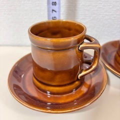コーヒーカップ　マグカップ　デミタスカップ　ソーサー　セット　飴釉　ブラウン　茶色　可愛い　ミニ　お洒落の画像
