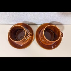 コーヒーカップ　マグカップ　デミタスカップ　ソーサー　セット　飴釉　ブラウン　茶色　可愛い　ミニ　お洒落の画像