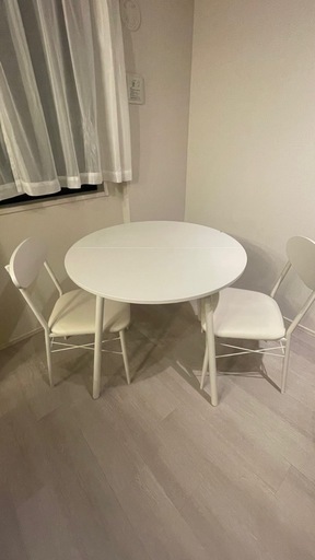 ２人掛けダイニングテーブル 丸テーブル80cm ホワイト 木製