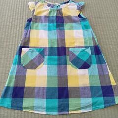 120cm チェック ワンピース　青の画像