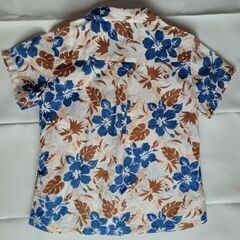 ladish girls 白地に青ハイビスカスのアロハシャツ 半袖 Mサイズ  の画像