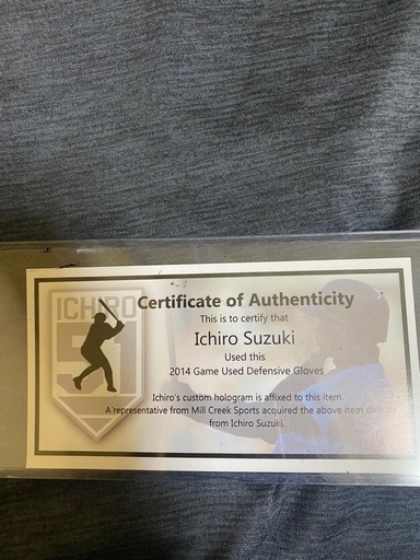 イチロー実使用　守備手袋　証明書付き