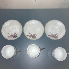 【丸山陶器】 🇯🇵和柄 鶴 磁器製 ティーカップ&ソーサー3組セット🪽
の画像