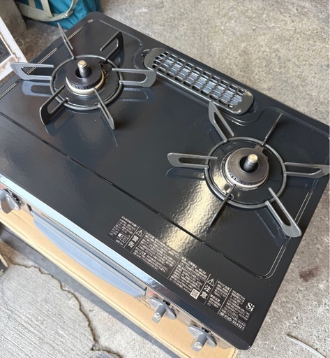 お引取り限定 美品 25年製 リンナイ 都市ガス用コンロ 2口ガステーブル KG35NBKR 右強火力 グリル未使用